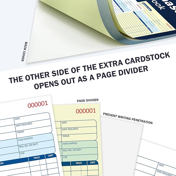 200 Sets Purchase Order Book 5-9/16 x 8-7/16 Inches 2 Part Carbonless Copy Numbered Spiral Bound Purchase Order Forms Receipt Book Invoice Book for Small Business Office (4)