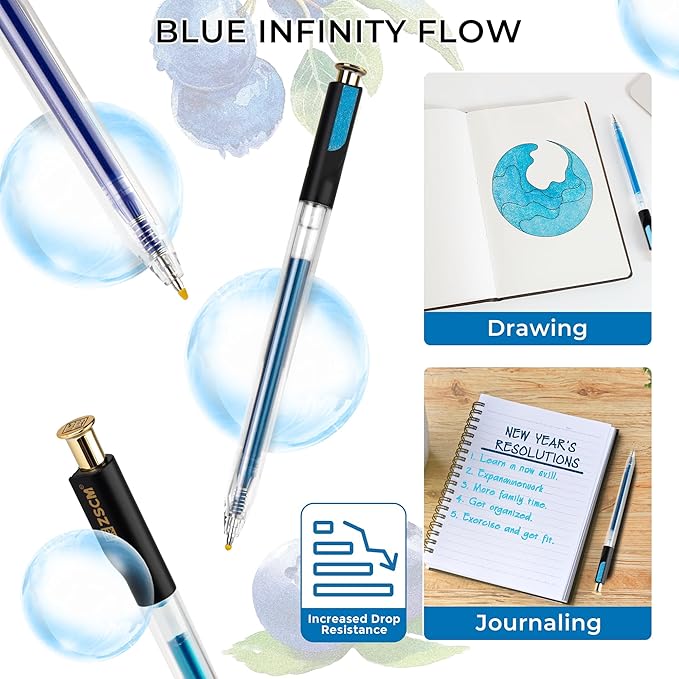 ZSCM Retractable Glitter Gel Pens, 12 Colors Large Capacity Blue Glitter Metallic Gel Ink Pen, 1 mm Fine Point Smooth Writing Color Pens for Adult Coloring Book Note Taking Aesthetic Art Supplies