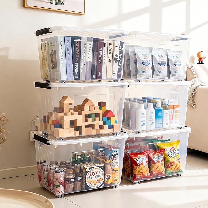 Citylife 82 QT Clear Plastic Storage Bins with Lids Stackable and Nestable Storage Boxes with Lids Large Plastic Storage Containers for Garage, Closet, Kitchen, 6 Packs