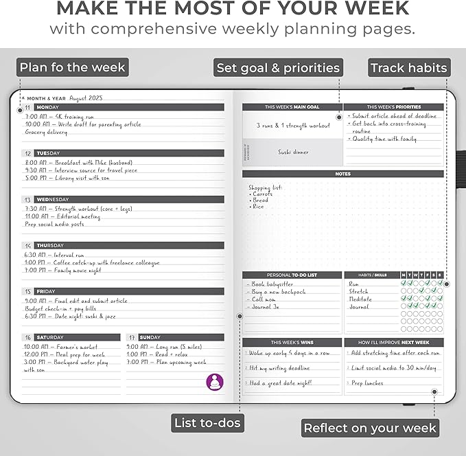 Clever Fox Planner Large – Undated Weekly & Monthly Planner for Productivity, Time Management & Goals – Organizer Journal – 7x10” (Black)