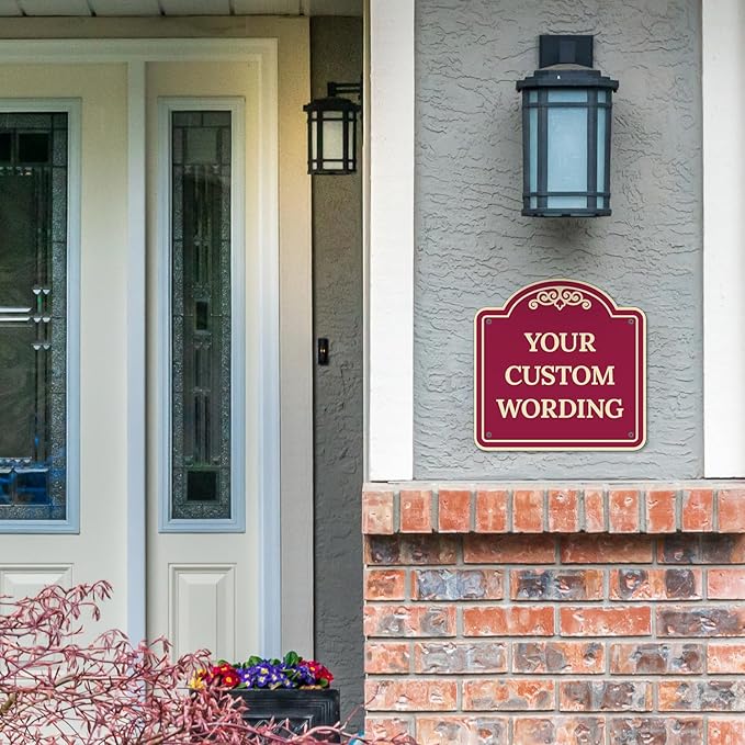 Custom Decorative Sign, Personalized Metal Sign for Business, Driveway, Home, Airbnb, Office Door Plaque,Burgundy Background Sign, 8x8 Inches, ACM, Fade Resistant, Made in USA by Sigo Signs