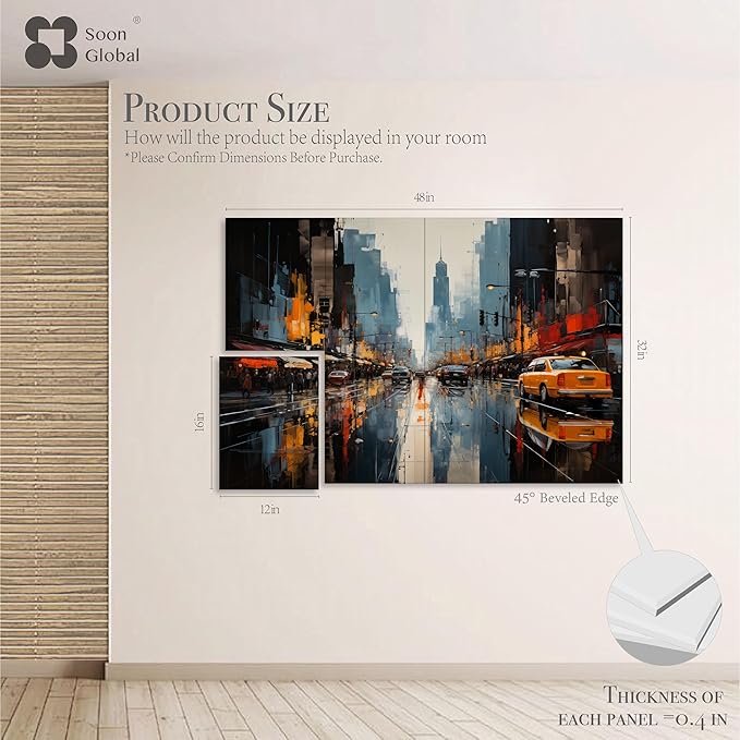 Soon Global 8-Pack Acoustic Panels, Soundproof Wall Panels, 48 X 32 Inches Sound Absorbing Panels, Decorative Acoustical Wall Panels, Acoustic Treatment for Recording Studio, Urban Pulse