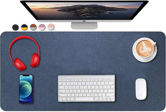 SUJAYU Dual Sided PU Leather Desk Pad, Mouse Pad, Office Desk Mat, Non-Slip Laptop Desk Pad, Waterproof Desk Writing Pad for Office and Home (31.5" x 15.7", Dark Blue + Yellow)