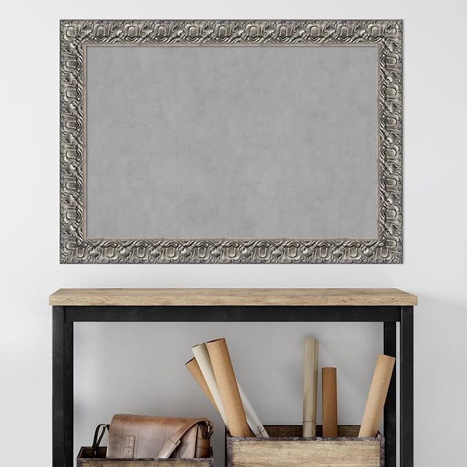 Amanti Art Silver Framed Magnetic Board 30x42 Large Vision Board for use with Magnets, 100% Metal Sheet to Display Items as Office Decor or for Home Organization in mudroom, Kitchen or Kids Room
