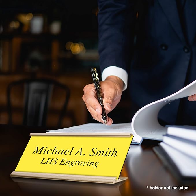 Door Name Plate Personalized for Office Yellow Plastic Name Plate Black Letters - Made in USA 2x4 B4