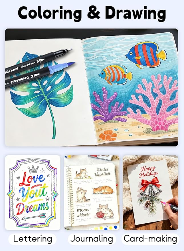 AEDAGA 80 Colors Dual Tip Brush Pens, Fine Felt Tip and Brush Tips Colored Pens for Adults, Coloring Markers for Coloring Book Bullet Journaling Note Taking Hand Lettering