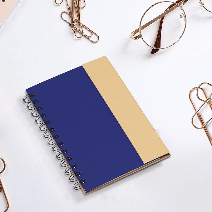 DISCOUNT PROMOS Eco Friendly Spiral Notebooks with Pens Set of 10, Bulk Pack - Perfect for School, Office, Home - Blue