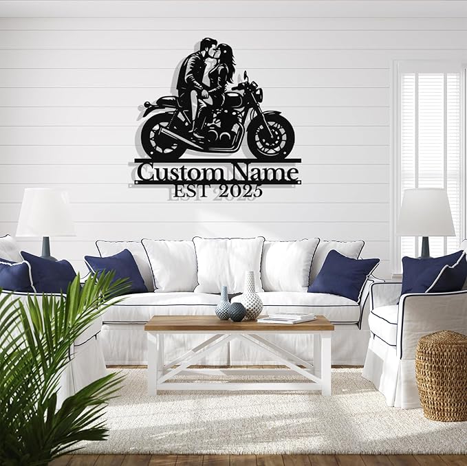Custom Motorcycle Couple Metal Signs Personalized Biker Couple Name Sign Custom Garage Decor Motorbikes Wall Art Decor Motorcycle Sign Wedding Valentine's Day Gift for Couples