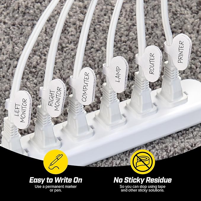 Cable Labels by Wrap-It Storage, Regular, White (36 Pack) - Write On Cord Labels, Wire Labels, Cable Tags and Wire Tags for Cable Management and Electronics, Computers. Great Stocking Stuffer