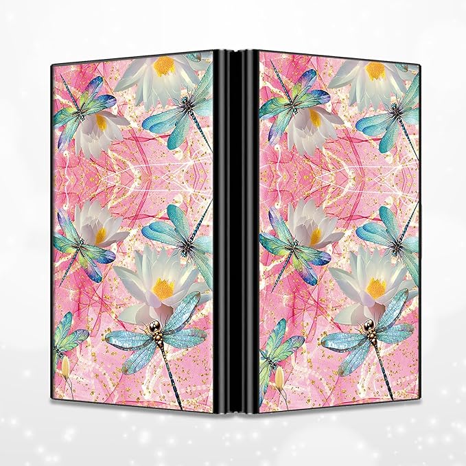 BWEGRHE Slim Credit Card Holder, Pink Dragonfly RFID Blocking Metal Wallet for Men & Women, Aluminum Minimalist Hard Case Pocket-Sized Business Cards Organizer (Fits Up to 10 Cards)