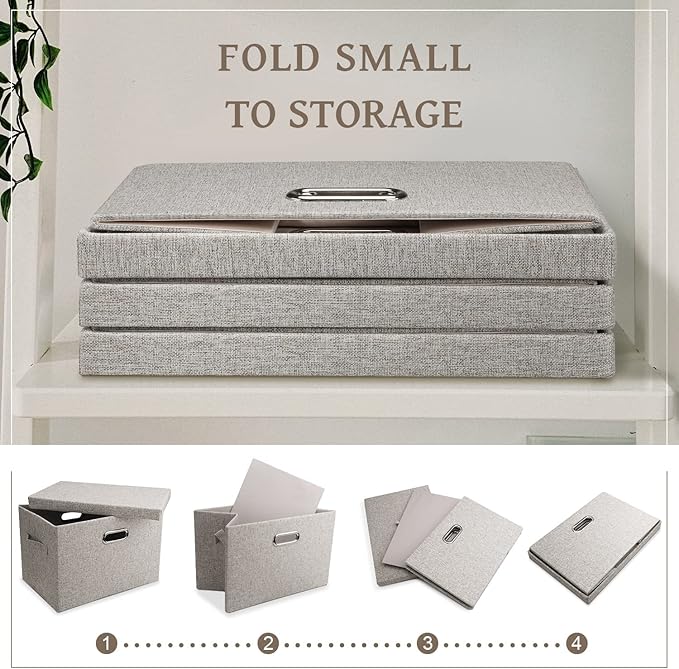 Graciadeco Medium 15" 21 Quart Collapsible Stackable Storage Bins with Lids, 5 Packs Beige Foldable Fabric Closet Boxes Heavy-duty Linen Cube Baskets Container for Bedroom Office (15 x 11 x 8)