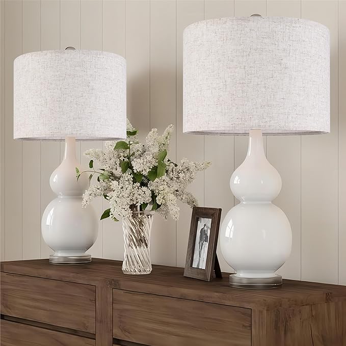 GO&SO Natural Linen Medium Drum Lamp Shades 13" Top x 13" Bottom x 10" High (Spider) Modern Beige Gray Lampshade for Table Lamps Bedside Lamps -Assembly Required - By GO&SO