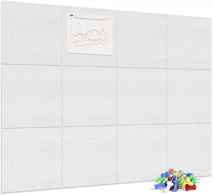 Neatsure Large Cork Board for Wall, 48" x 36" Bulletin Board with Pushpins, 12 Panels Felt Tiles Tack Push Pin Board for Office, Silver Gray