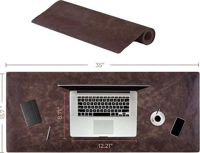 Node Leather Calfskin Leather Desk Pad – Executive Office Desk Mat with Non-Slip Bottom – Smooth Surface for Mouse & Keyboard – Wide Desk Protector 15 3/4" x 38"