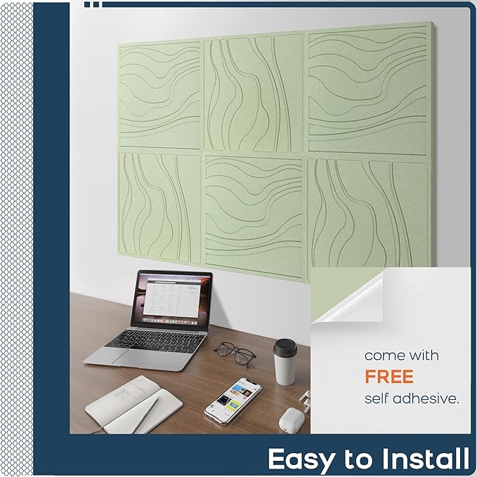 BUBOS 6 Pack Large Acoustic Panels,Total Size 24 x 24Inches Soundproof Wall Panels,Decorative Sound Panels,Self-Adhesive Acoustic Wall Panels for Recording Studio, Home&Office (Green, 6 Pcak)