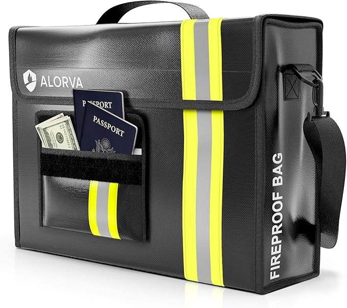 Upgraded Fireproof & Waterproof Document Bag – Lockable 17”x 12”x 5” with Wallet Protector - Reflective to Find Fast at Night – Shield Documents & Valuables from Fire & Water - Firefighter Designed