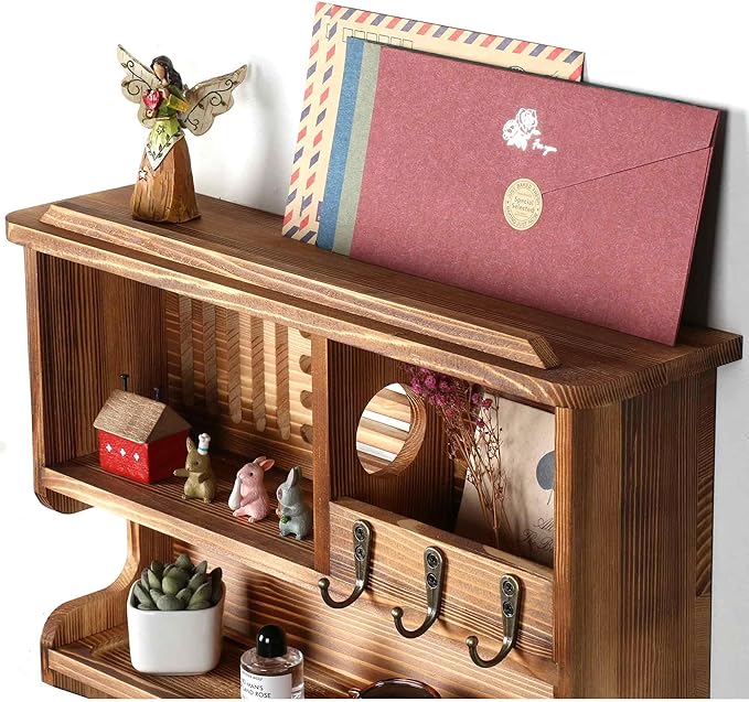 Mutsault Key Holder for Wall, Mail Organizer Wall Mounted, Brown