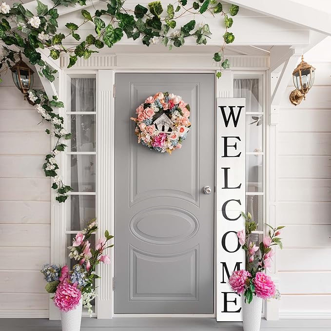 Tall White Welcome Sign - 6ft Rustic Farmhouse Decor for Front Door & Porch