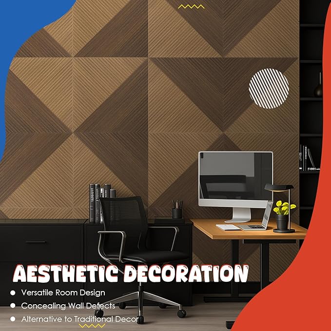 EVENRISING Acoustic Panels 6 Pack, Soundproof Wall Panels 23.6 x 23.6 Inches, Large Decorative Sound Absorbing Panels,Self-Adhesive Acoustic Treatment for Home Studio Office,Deep SymmetryLuxe