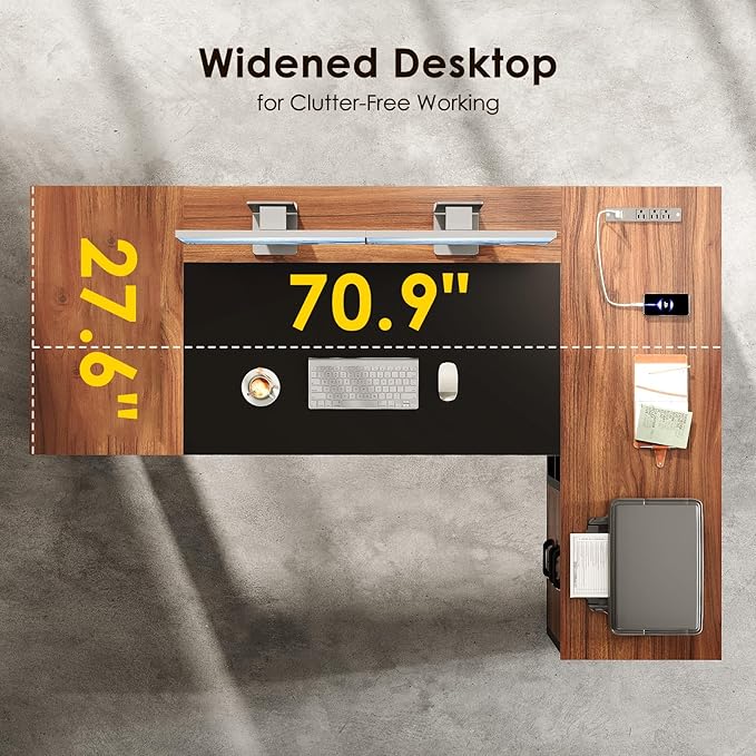 AODK 71 Inch Executive Desk, L Shaped Desk with Drawers and File Cabinet, Large Office Desk with Storage Shelves, Corner Computer Desk for Home Office, Walnut + Black