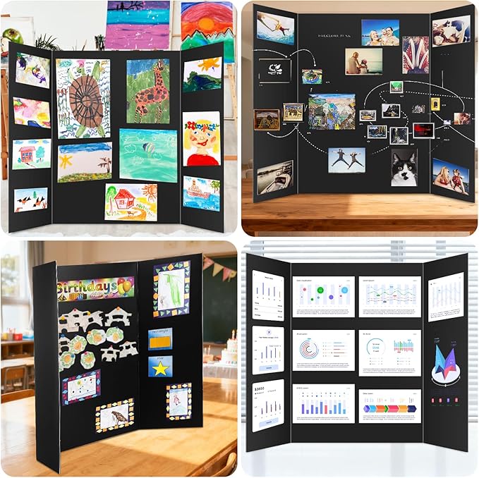 20 Pack Trifold Poster Board (26" x 17"), Black Poster Board for Science Fairs, School Projects, Graduation Party, Event Displays, and Business Presentations