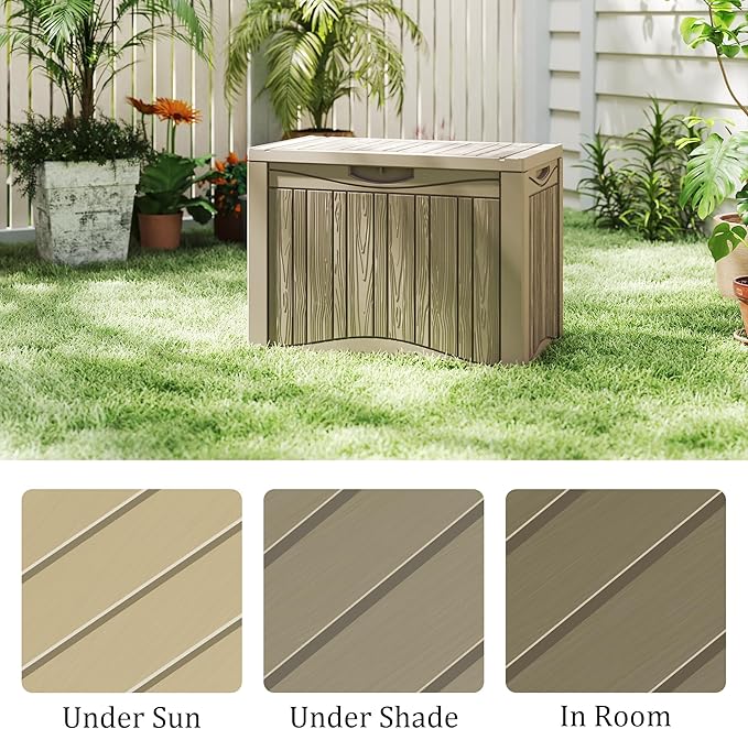 Decksplore 50 Gallon Outdoor Storage Box Waterproof Lockable Resin Deck Box Large, Patio Storage Bin for Pool Accessories Cushion Furniture, Garden Tools, UV-Resistant Outside Delivery Grey