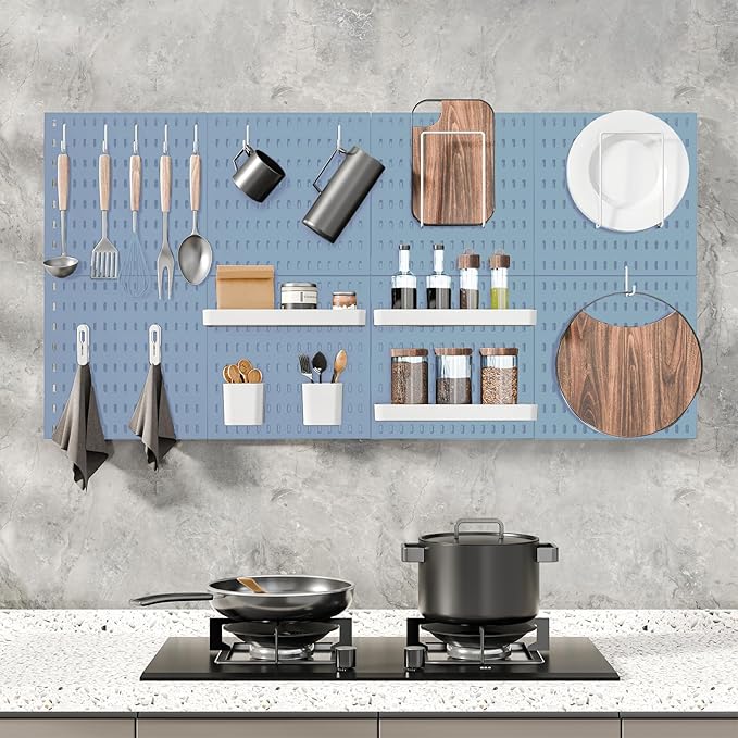 MULSAME Pegboard Combination Kit, 25.2" x 25.2" Wall Mounted Storage Set with 4 Pegboards & 20 Accessories Hanging, Peg Boards Organizer