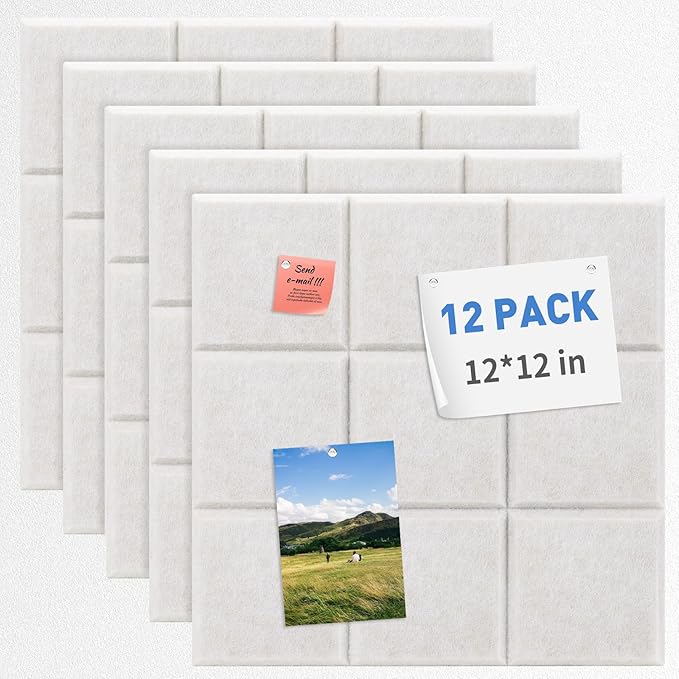 Smarpau Cork Board 48"X36", 12 Pack Nine-Grid Felt Bulletin Boards, Small Pin Board with Removable Adhesive Tabs Pushpins, Cork Wall Tiles for Office Home Classroom Decor -Light Camel