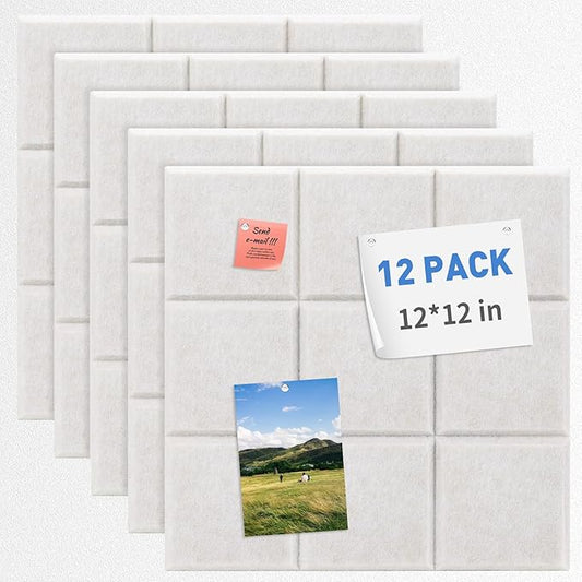 Smarpau Cork Board 48"X36", 12 Pack Nine-Grid Felt Bulletin Boards, Small Pin Board with Removable Adhesive Tabs Pushpins, Cork Wall Tiles for Office Home Classroom Decor -Light Camel