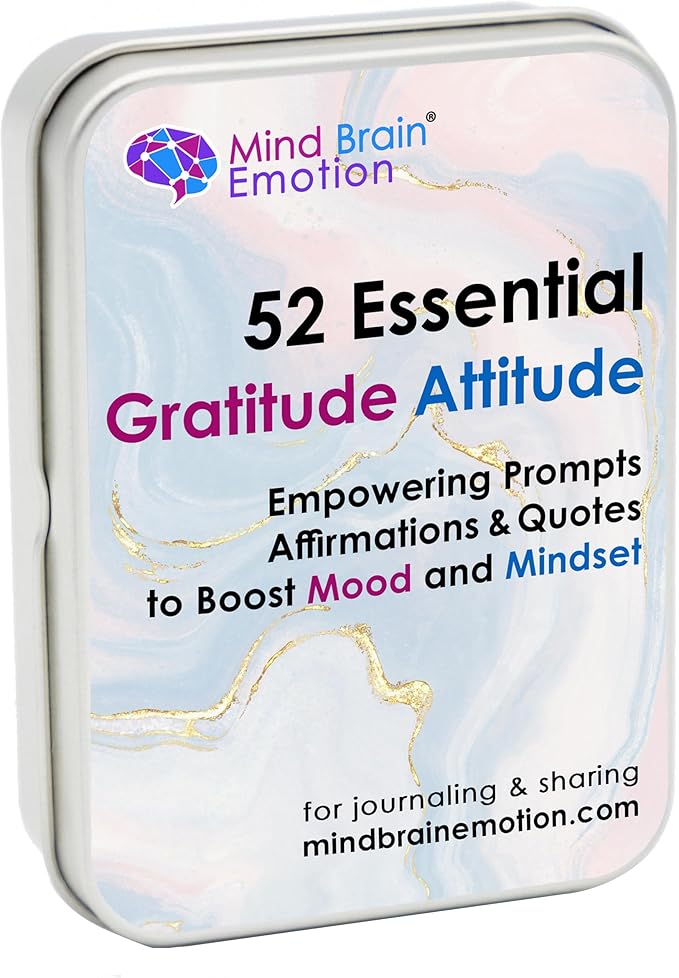 Mind Brain Emotion 52 Essential Gratitude Attitude: Journal & Conversation Cards to Boost Mood & Mindset - Empowering Prompts, Self-Help Affirmations, and Insightful Quotes - For Kids & Adults