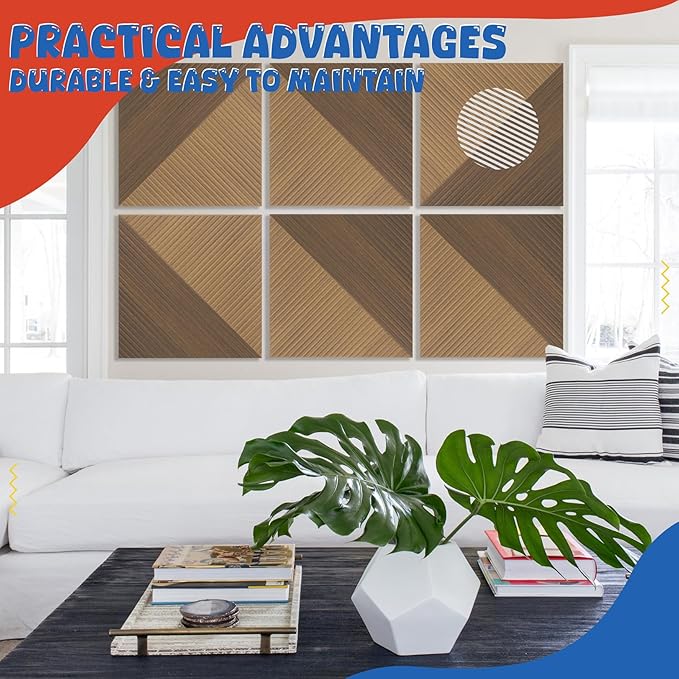EVENRISING Acoustic Panels 6 Pack, Soundproof Wall Panels 23.6 x 23.6 Inches, Large Decorative Sound Absorbing Panels,Self-Adhesive Acoustic Treatment for Home Studio Office,Deep SymmetryLuxe