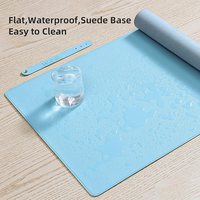 Wolaile Faux Leather Desk Pad Blotter,Waterproof Non-Slip Writing Desk Mat for Kids,36x17 in Desktop Protector Large Mouse Pad,Light Blue Office Home Table Cover
