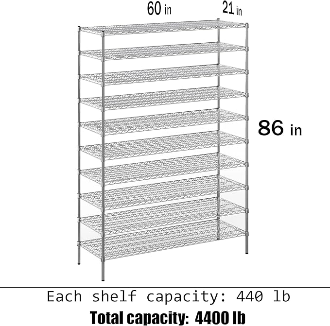 Regal Altair 21" Deep x 60" Wide x 86" Height Wire Shelving Kit | 10-Tier | NSF Commercial Storage Rack Unit