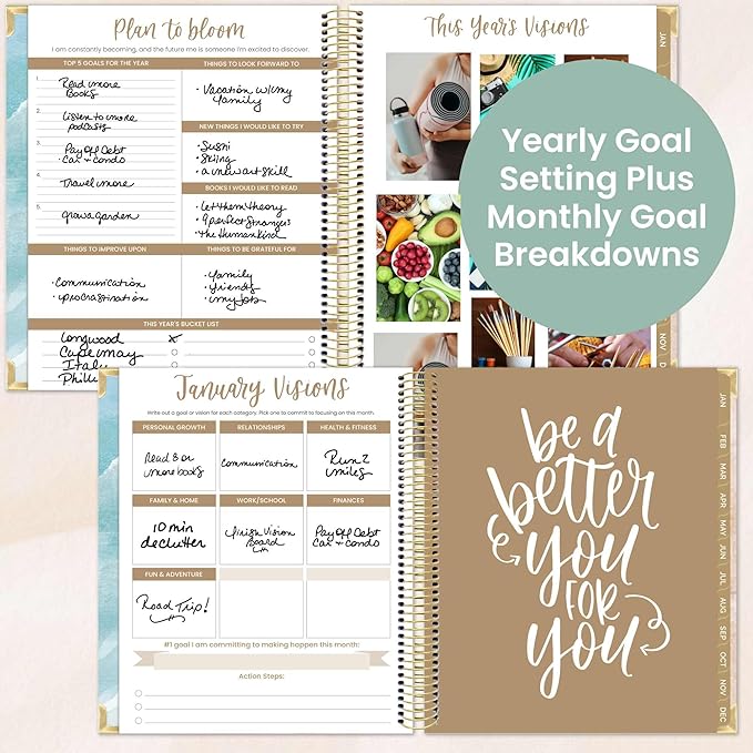 bloom daily planners 2026 Hardcover Calendar Year Goal & Vision Planner (January to December) - Monthly & Weekly Agenda Organizer - 7.5" x 9" - Ocean Oasis
