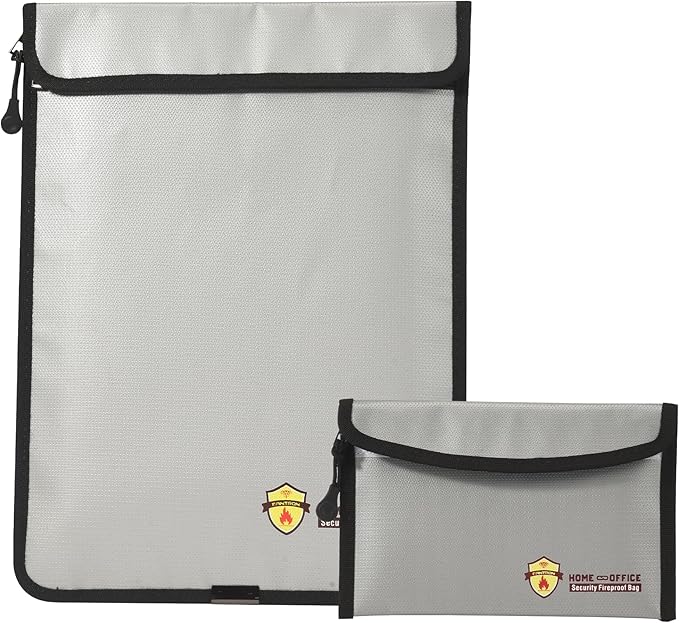 2 Pcs Fireproof Waterproof Document Bag(2000℉) – Fire & Waterproof Money Pouchfor for Cash w/Zipper – Safe Storage for A4/A5 Documents Holder, File, Cash, Jewelry, Passport, Tablet, Laptop
