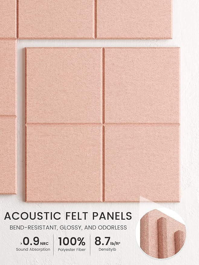 Bumusty Large Cork Board Alternative-36 x24 Felt Bulletin Board Tiles, with 30 Pushpins, 40 Adhesive Tabs, 6-Pack Slat Wall Paneling, Cork Boards for Office Push Pin Board Felt Board-Pink