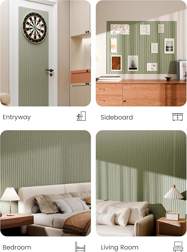 Bumusty Large Cork Board Alternative-47 x35 Felt Bulletin Board Tiles, with 30 Pushpins, 70 Adhesive Tabs, 12-Pack Slat Wall Paneling, Cork Boards for Office Push Pin Board Felt Board-Sage