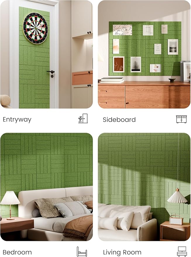 Bumusty Large Cork Board Alternative-47 x35 Felt Bulletin Board Tiles, with 30 Pushpins, 70 Adhesive Tabs, 12-Pack Slat Wall Paneling, Cork Boards for Office Push Pin Board Felt Board-Kelly Green