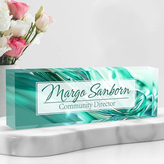 Personalized Name Plate for Desk Custom Acrylic Desk Name Plate Custom Employee Appreciation Gifts Office Gifts for Women, Men, Boss, Coworkers, Teacher, Nurse (Green Glaze)