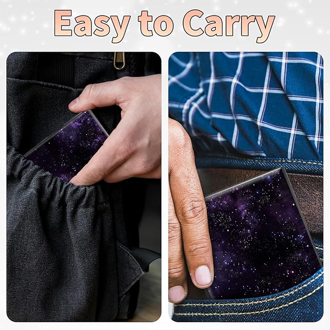BWEGRHE Slim Credit Card Holder, Purple Galaxy RFID Blocking Metal Wallet for Men & Women, Aluminum Minimalist Hard Case Pocket-Sized Business Cards Organizer (Fits Up to 10 Cards)