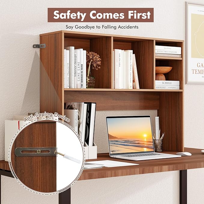 Tangkula Desktop Bookshelf, Countertop Storage Hutch with 4 Shelves for Computer Desk, Desktop 2-Tier Display Rack, Multipurpose Wood Desk Hutch Storage Organizer for Dorm Office Home (Walnut)