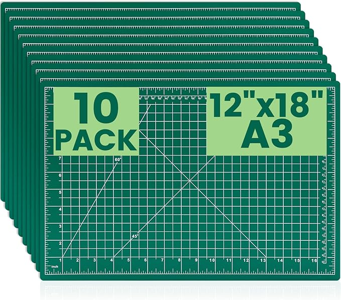 CLOYAN Cutting Mat 12"x18", 10 Pack Double-Sided 5-Ply Self Healing Sewing Cutting Mat, Cutting Mats Board for Crafts-Sewing, Fabric, Quilting, Scrapbooking Project