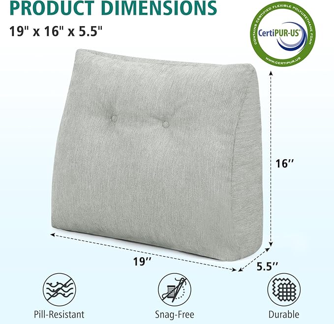 TANYOO Back Support Pillow for Recliner Soft Dual Layer Lumbar Support Pillow with Shredded Memory Foam Ergonomic Orthopedic Couch Lumbar Cushions for Elderly Lower Back Pain Relief Light Grey