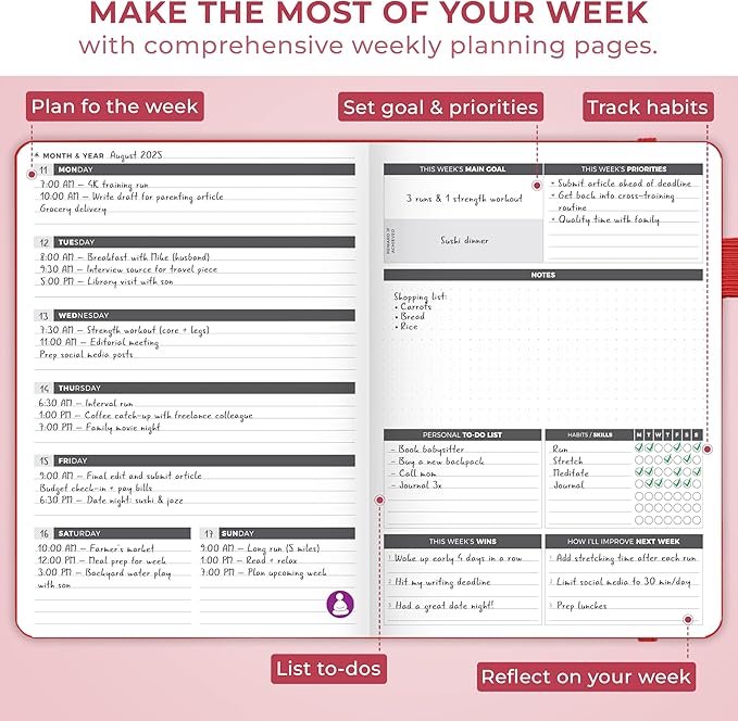 Clever Fox Planner Large – Undated Weekly & Monthly Planner for Productivity, Time Management & Goals – Organizer Journal – 7x10” (Red)