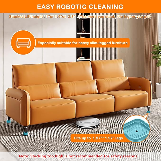 shouwuhho 4 Pack Furniture Risers Adjustable Bed Risers Heavy Duty Lifts Height 1", Square Stackable Bed Risers 1, 2 or 3 Inch for Desk Leg Table Couch Sofa Chair Bed Frame Legs Dorm, Blue
