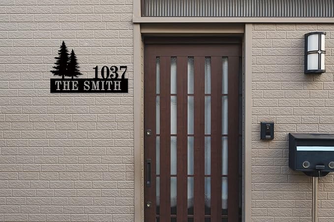 Personalized Pine Trees House Number Metal Sign Custom Address Metal Signs with Family Name