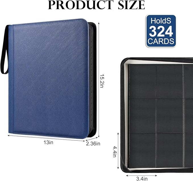 GEAoffice Top Loader Binder Holds 324 Cards, Side Loading 9 Pocket Card Binder for Toploader 3"×4" Rigid, Premium Archival Safe Card Collection Binder Holder for MTG, TCG, Sports Cards, Blue