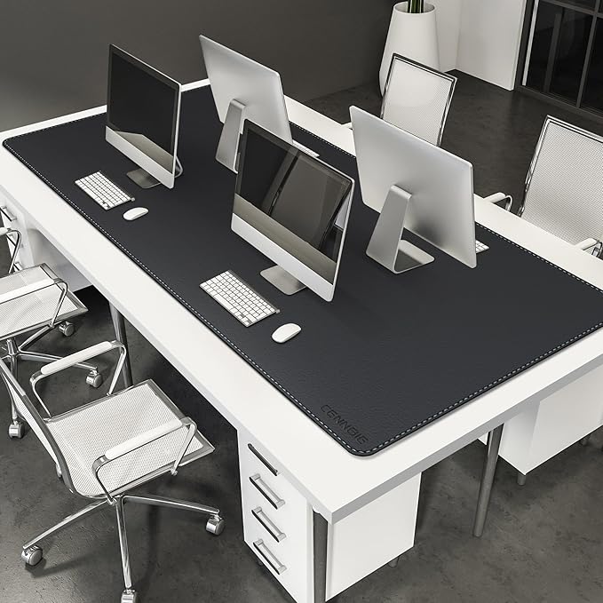 CENNBIE Leather Desk Mat Protector, XXL 74.8" x 31.4" Extra Large Leather Office Desk Pad Mat for Full Desk, Computer Desk Mat on top of desks - Oversized Large Mouse Pad (Black)