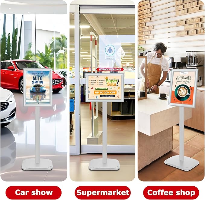 VAIIGO Heavy Duty Standing Sign Holder 8.5x11 Inch - Pedestal Floor Sign Stand with Weighted Base - Vertical & Horizontal View Poster/Menu Holder for Indoor/Outdoor Business Store Advertising, Silver