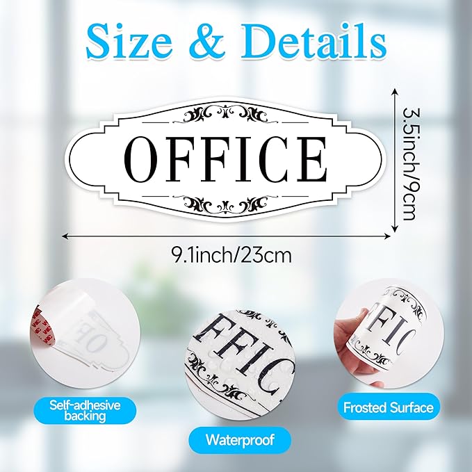 The Office Door Sign for Home and Business，Self-Adhesive Waterproof and Fade-Resistant Modern Office Sign Sticker for House，Business，Door, Window Decor（White）